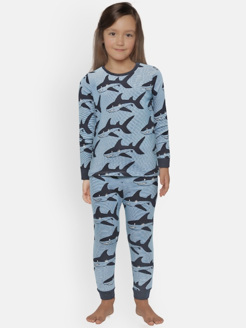 

Lazy Shark Girls Blue Printed Night Suit