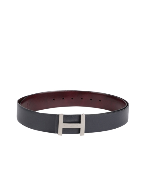 

Tommy Hilfiger Men Navy Blue & Burgundy Textured Leather Reversible Belt