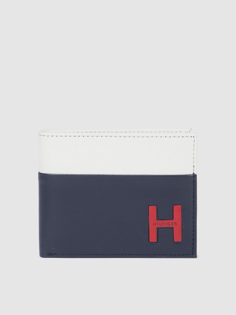 

Tommy Hilfiger Men Navy Blue & White Leather Colourblocked Two Fold Wallet
