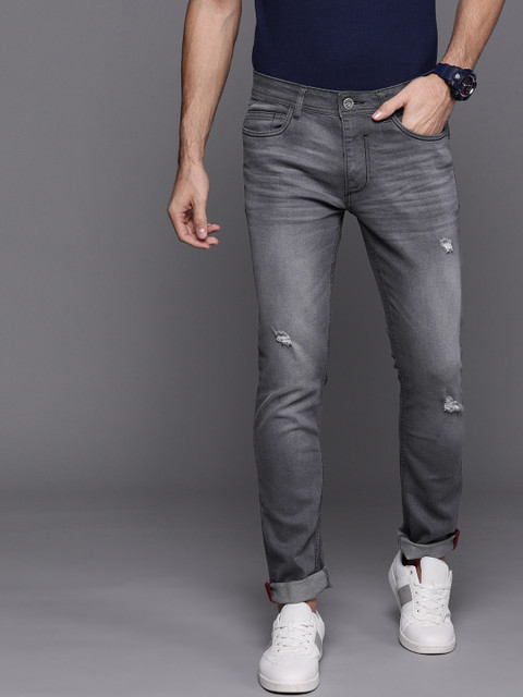 

Ducati Men Grey Slim Fit Mid-Rise Low Distress Stretchable Jeans
