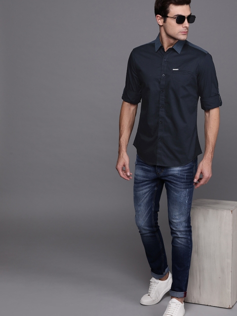 

Ducati Men Navy Blue Slim Fit Solid Casual Shirt