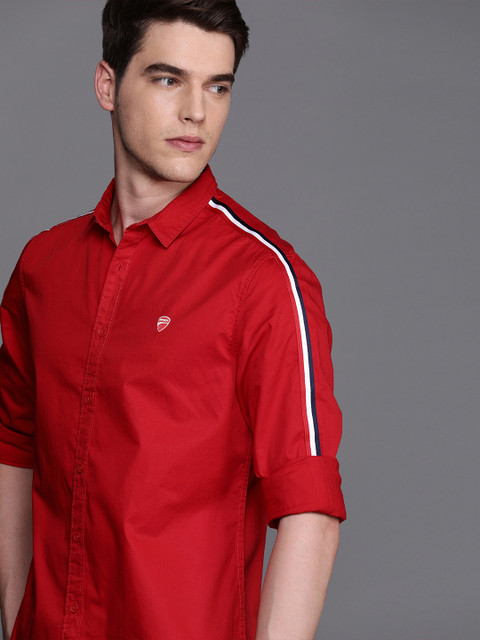 

Ducati Men Red Slim Fit Solid Casual Shirt With Side Stripes
