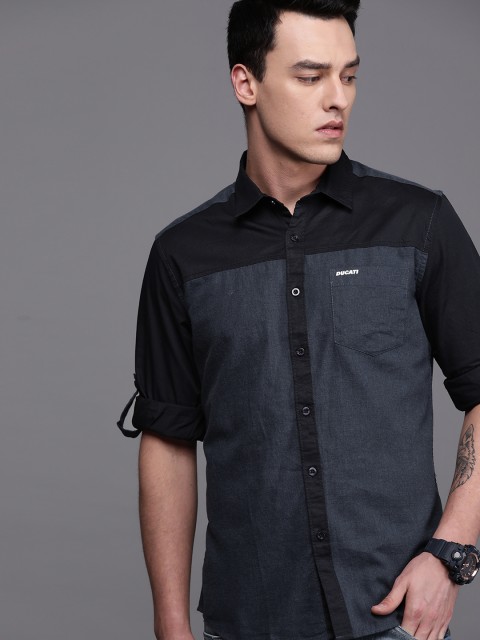 

Ducati Men Navy Blue Slim Fit Colourblocked Casual Shirt