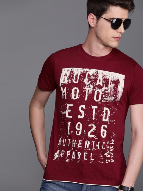 

Ducati Men Maroon & White Printed Round Neck T-shirt