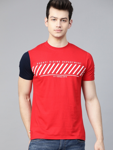 

Ducati Men Red & White Pure Cotton Printed Round Neck T-shirt