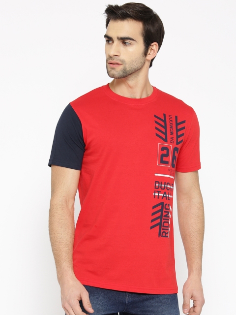 

Ducati Men Red & Navy Blue Printed Round Neck T-shirt