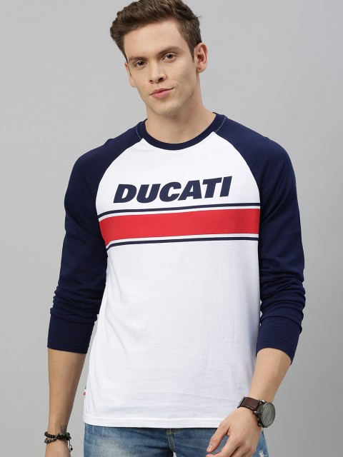 

Ducati Men White & Navy Blue Printed Slim Fit Round Neck T-shirt
