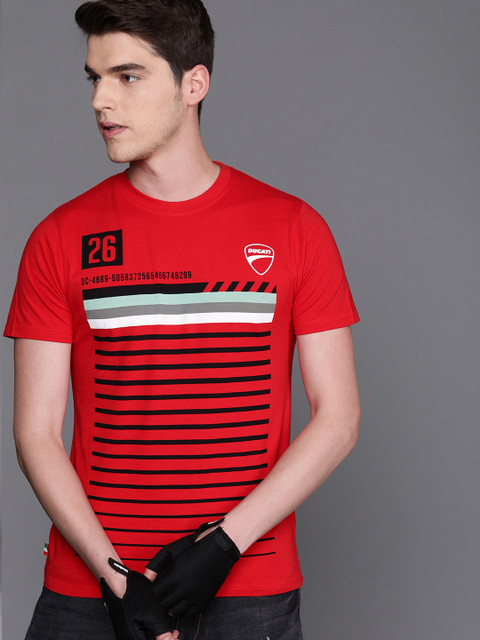 

Ducati Men Red & Black Striped Round Neck T-shirt