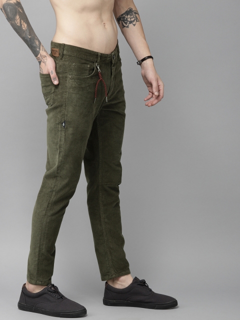 

Roadster Men Olive Green Corduroy Regular Fit Solid Regular Trousers