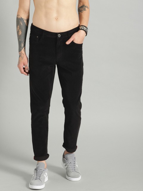 

The Roadster Lifestyle Co Men Black Regular Fit Solid Corduroy Regular Trousers