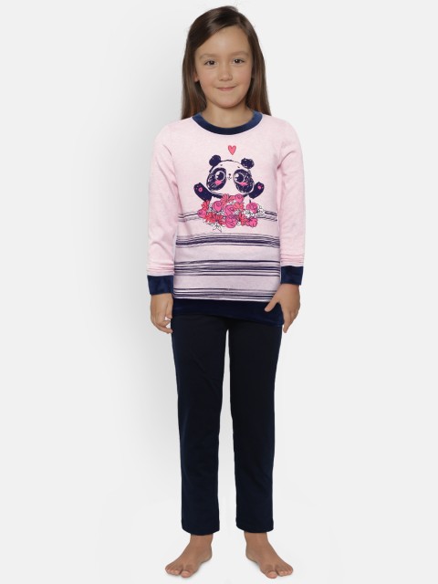 

Sweet Dreams Girls Pink & Navy Blue Printed Night suit