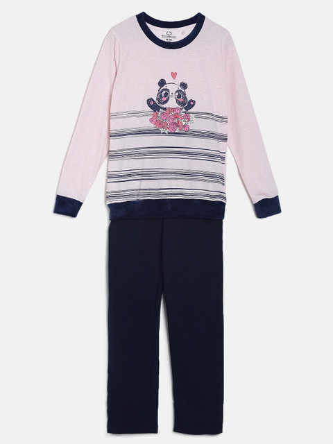 

Sweet Dreams Girls Pink & Navy Blue Printed Night suit