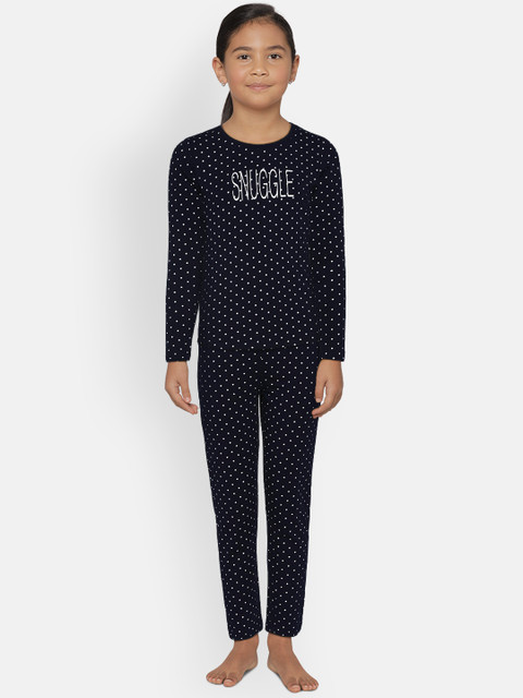 

Sweet Dreams Girls Navy Blue Printed Night suit