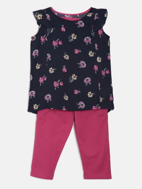 

Sweet Dreams Girls Navy Blue & Pink Printed Night suit