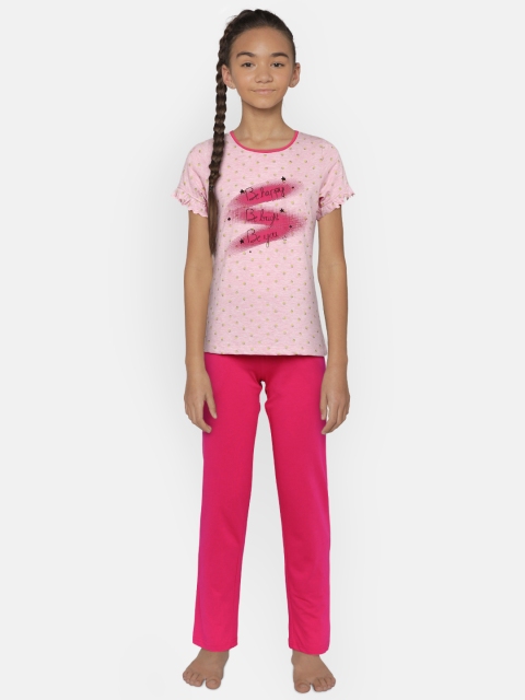 

Sweet Dreams Girls Pink Printed Night Suit