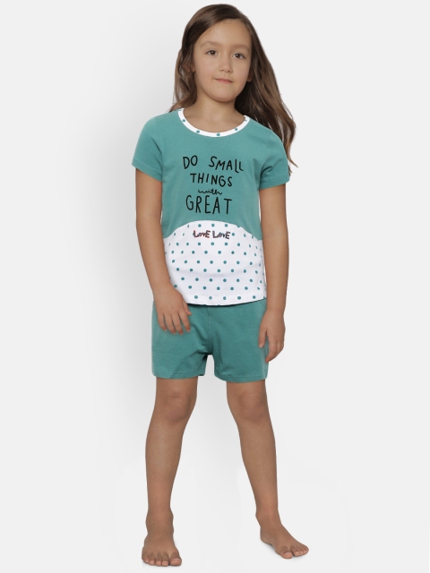 

Sweet Dreams Girls Green & White Printed Night suit