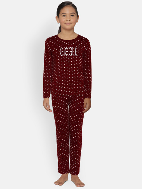 

Sweet Dreams Girls Maroon Printed Night suit