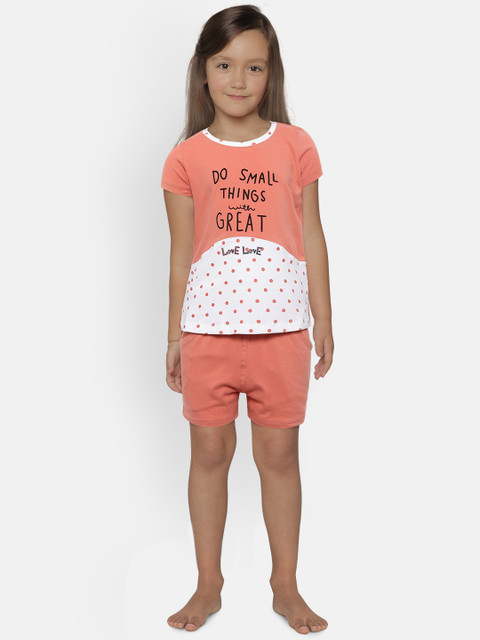 

Sweet Dreams Girls Peach-Coloured & White Printed Night suit