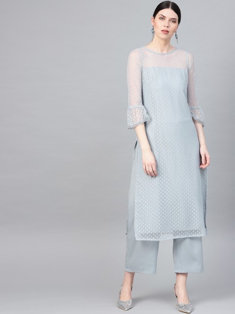 

SIRIKIT Women Grey Woven Design Semi-Sheer Straight Kurta