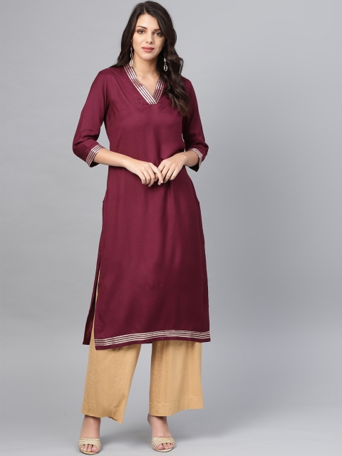

SIRIKIT Women Burgundy Solid Straight Kurta