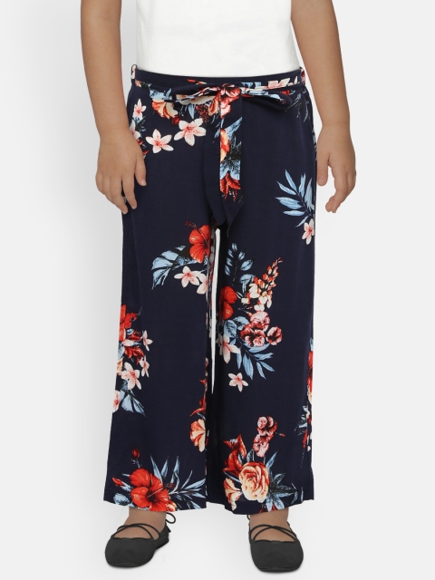 

Lil Orchids Girls Navy Blue Printed Wide Leg Palazzos
