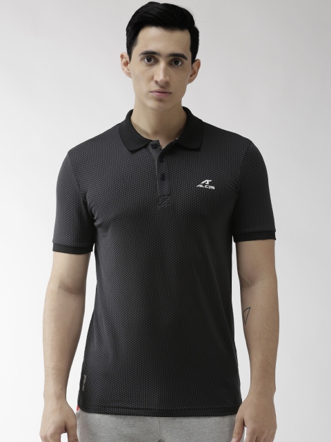 

Alcis Men Black & Charcoal Grey Self Design Slim Fit Polo Collar Tennis T-shirt