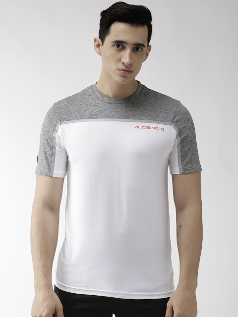 

Alcis Men White & Grey Melange Colourblocked Round Neck Training T-shirt