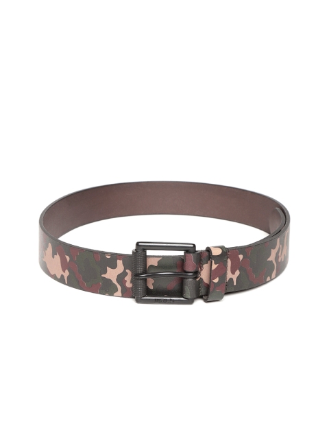 

Woodland Men Brown & Olive Green Camouflage Print Leather Belt