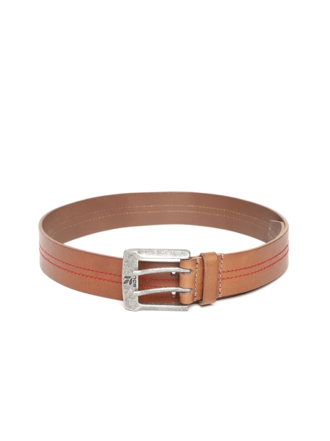 

Woodland Men Tan Brown Leather Belt with Thread-Work