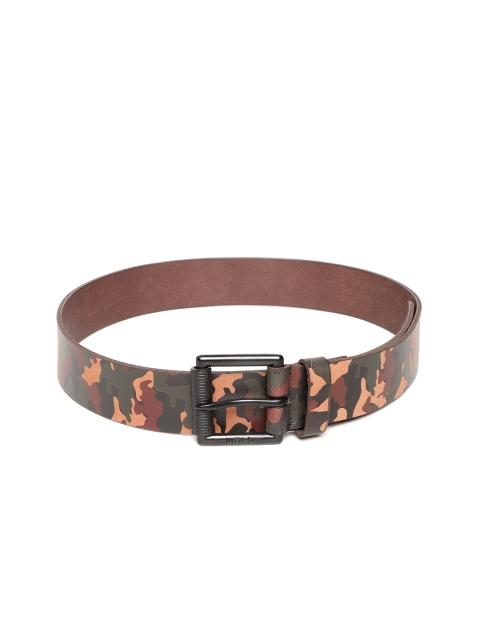 

Woodland Men Brown & Olive Green Leather Camouflage Print Belt