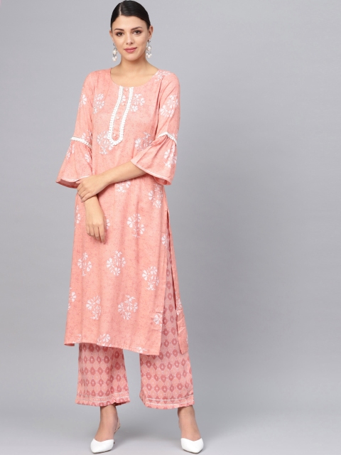 

Meeranshi Women Peach-Coloured & White Printed Kurta with Palazzos