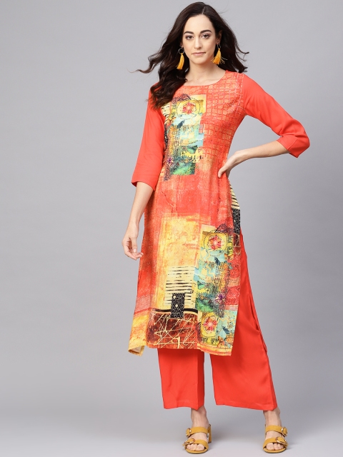

Meeranshi Women Orange & Yellow Printed Kurta with Palazzos