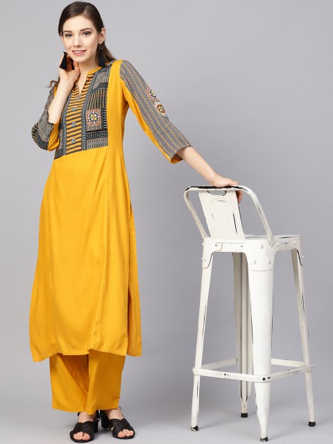 

Meeranshi Women Mustard Yellow Yoke Design Kurta with Palazzos