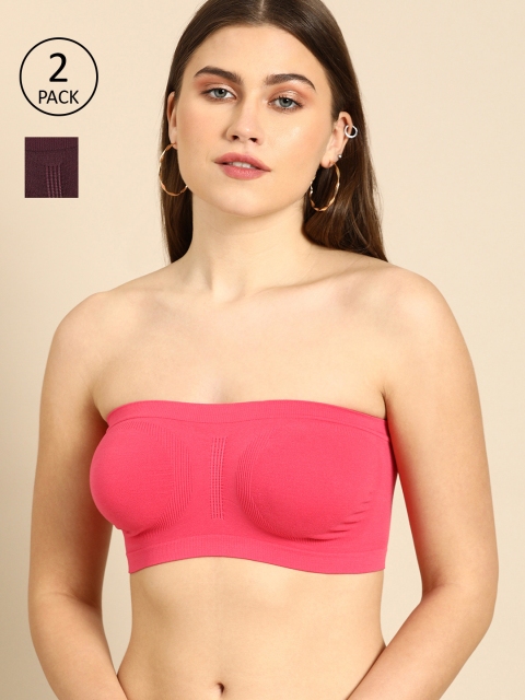 

DressBerry Pack of 2 Solid Non-Wired Non Padded Bandeau Bra DB-TB-BRA-001D, Pink