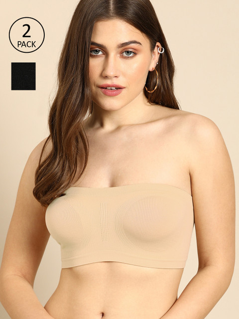 

DressBerry Pack of 2 Solid Non-Wired Non Padded Bandeau Bra DB-TB-BRA-001A, Black
