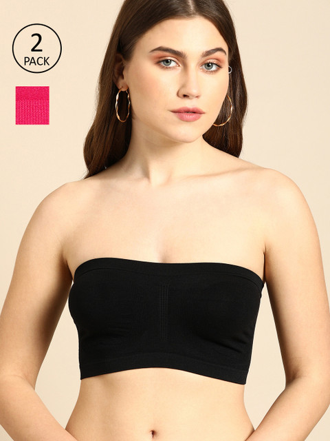 

DressBerry Pack of 2 Solid Non-Wired Non Padded Bandeau Bra DB-TB-BRA-001B, Black