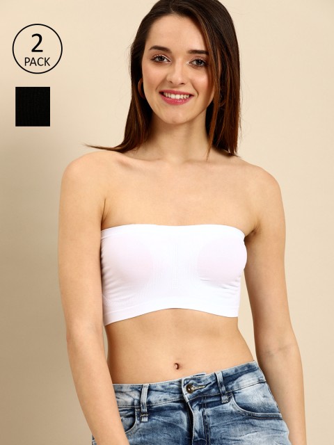 

DressBerry Pack of 2 Black & White Solid Non-Wired Non Padded Tube Bra
