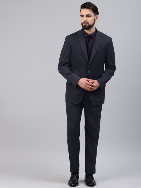 

Peter England Men Navy Blue Self-Checked Single-Breasted Neo-Slim Fit Formal Suit