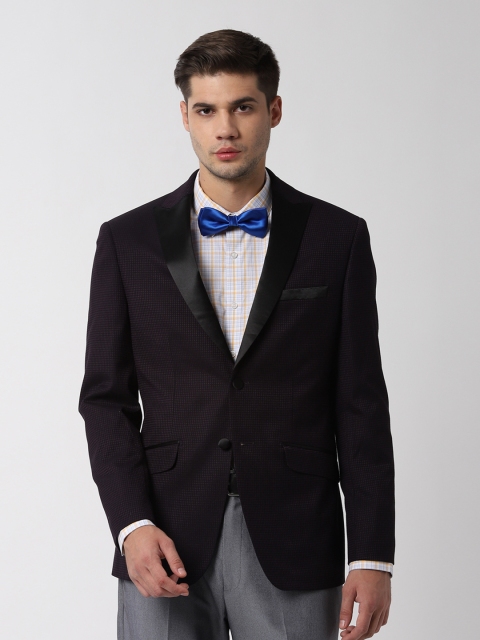 

Peter England Men Purple Self-Design Slim Fit Tuxedo Blazer