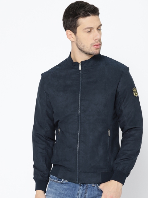 

Peter England Casuals Men Navy Blue Solid Bomber Jacket