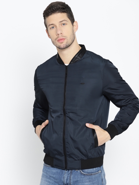 

Peter England Casuals Men Navy Blue Solid Bomber Jacket