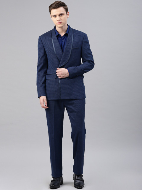 

Peter England Men Blue Self-Design Neo-Slim Fit Single-Breasted Formal Suit, Navy blue