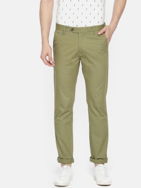 

Peter England Casuals Men Olive Green Slim Fit Solid Fearless Chinos