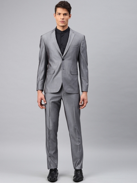 

Peter England Men Grey Self Design Single-Breasted Neo-Slim Fit Formal Suit