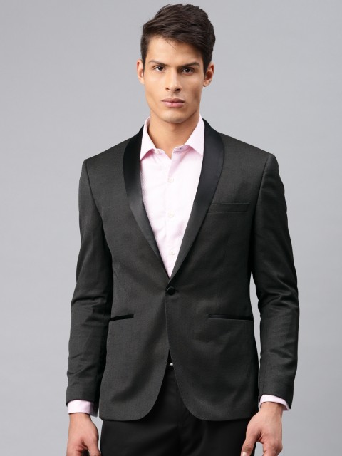 

Peter England Men Black Self-Design Tuxedo Neo-Slim Fit Formal Blazer