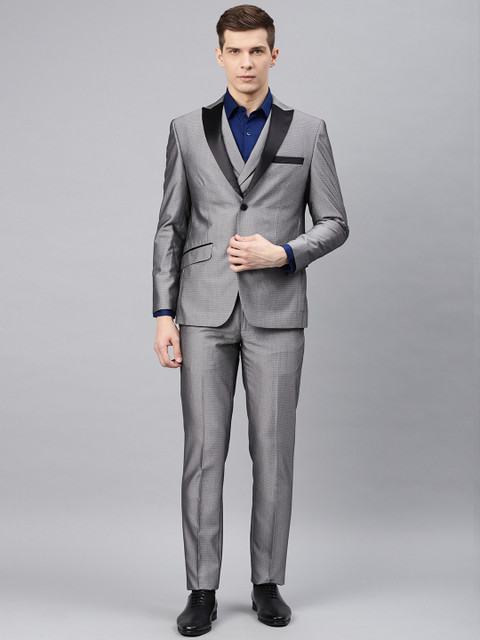 

Peter England Men Grey & Black Self Design Neo Slim Fit Single-Breasted Suit