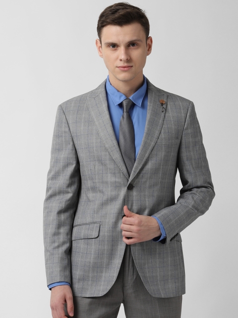 

Peter England Men Grey Checked Slim-Fit Single-Breasted Blazer