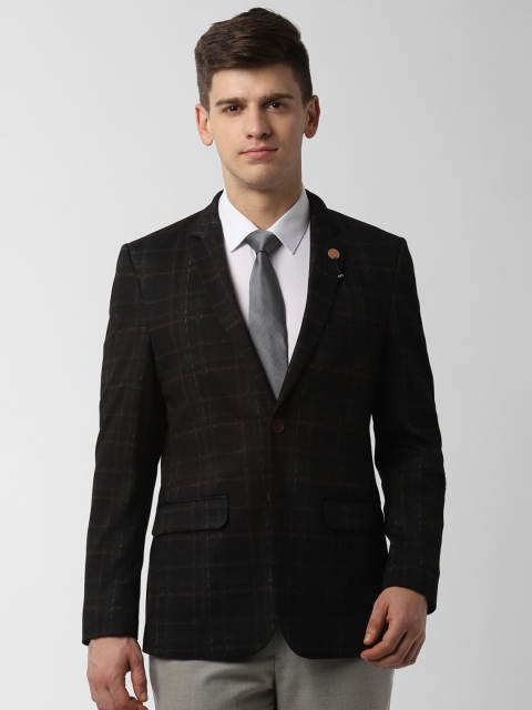 

Peter England Men Black Checked Single-Breasted Slim Fit Formal Blazer