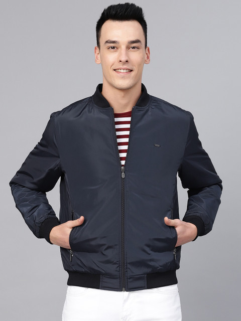 

Peter England Casuals Men Navy Blue Solid Bomber