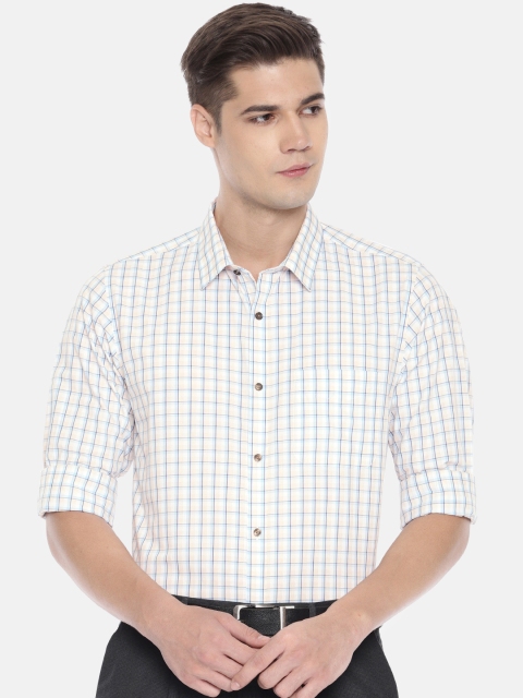 

Peter England Men Beige & Blue Slim Fit Checked Formal Shirt